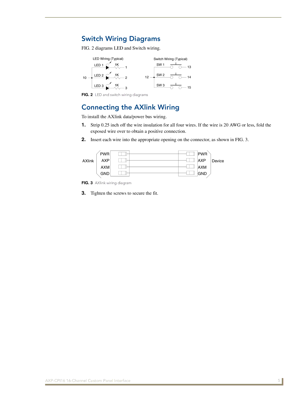 AMX AXP-CPI16 manual Switch Wiring Diagrams, Connecting the AXlink Wiring 