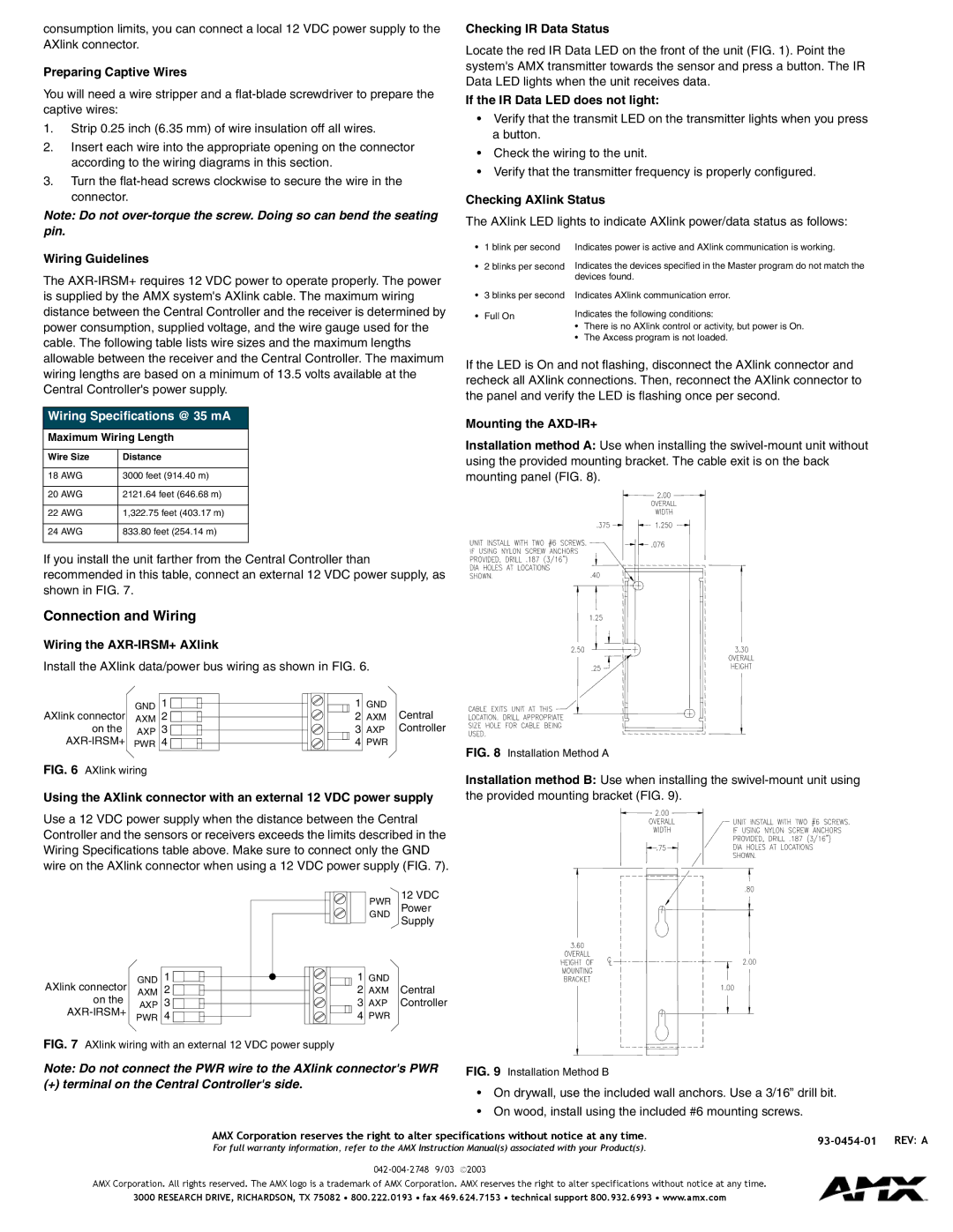 AMX AXR-IRSM+ quick start Connection and Wiring 