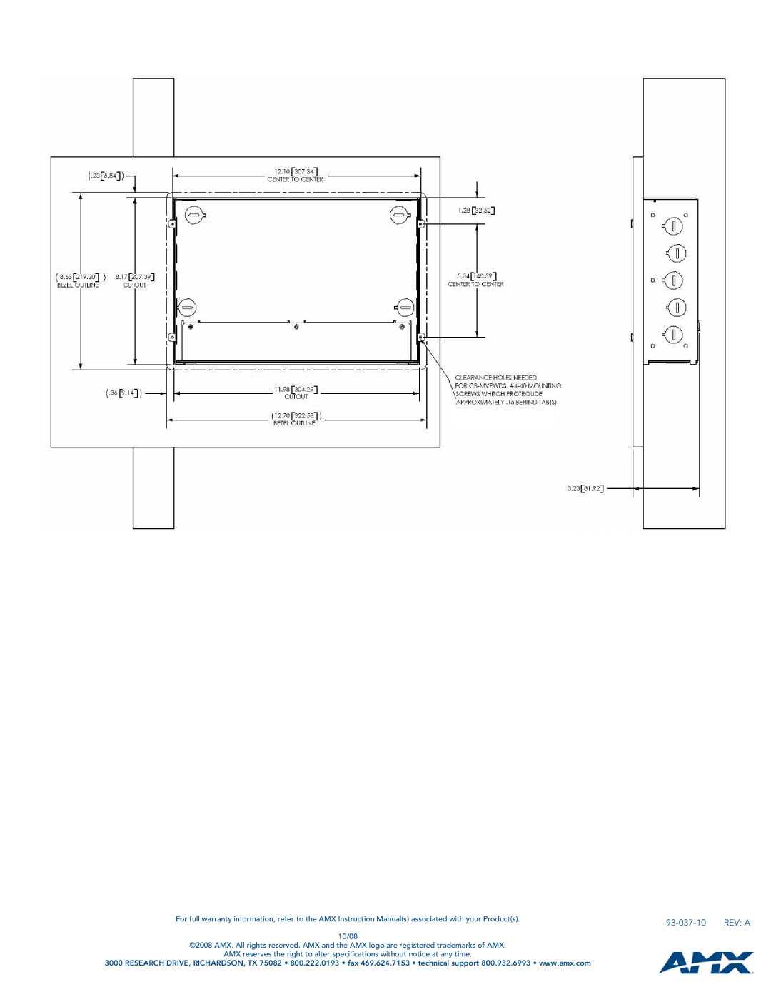 AMX CB-MVPWDS specifications 93-037-10, REV a 