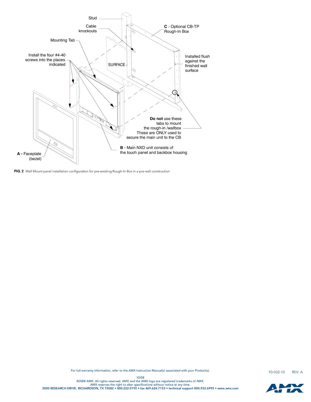 AMX CB-TP15 specifications Surface, 93-032-10, REV a 