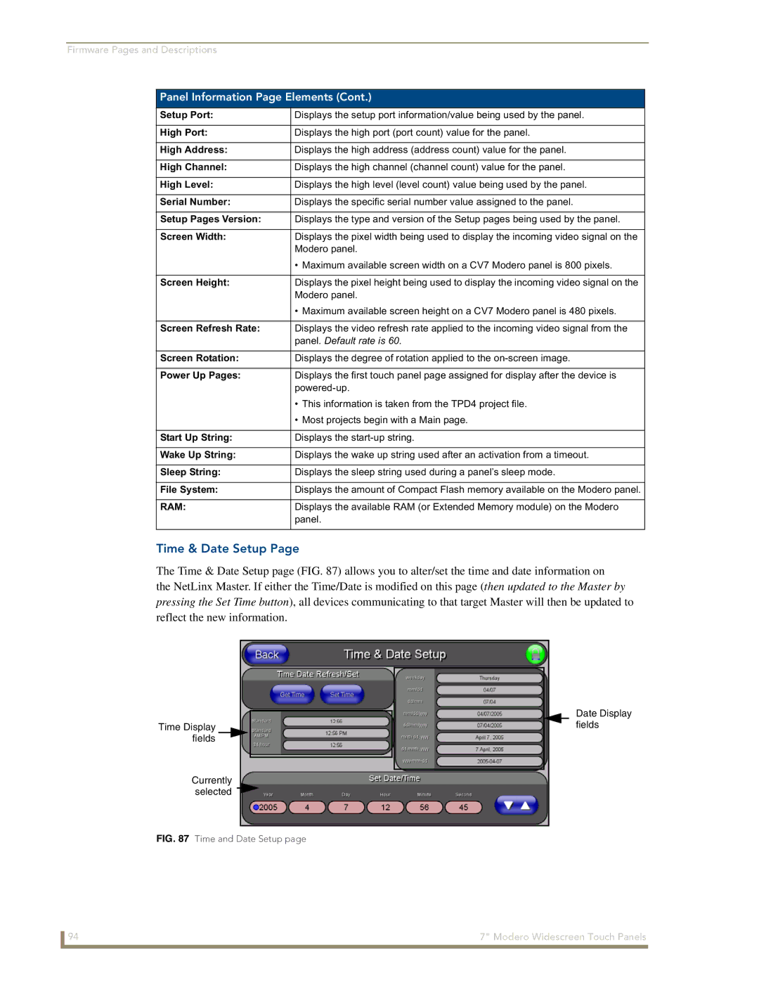 AMX CV7 manual Time & Date Setup 