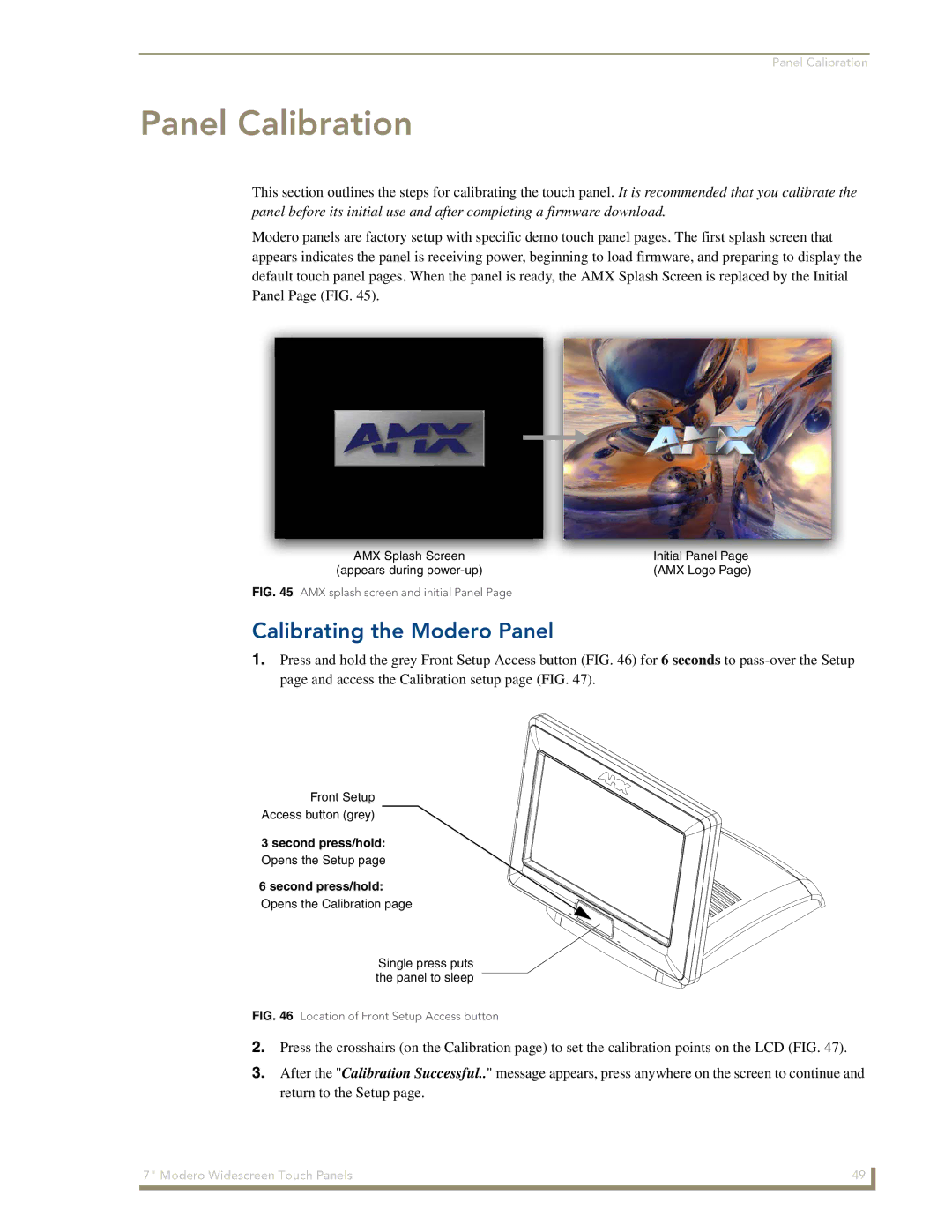 AMX CV7 manual Panel Calibration, Calibrating the Modero Panel 