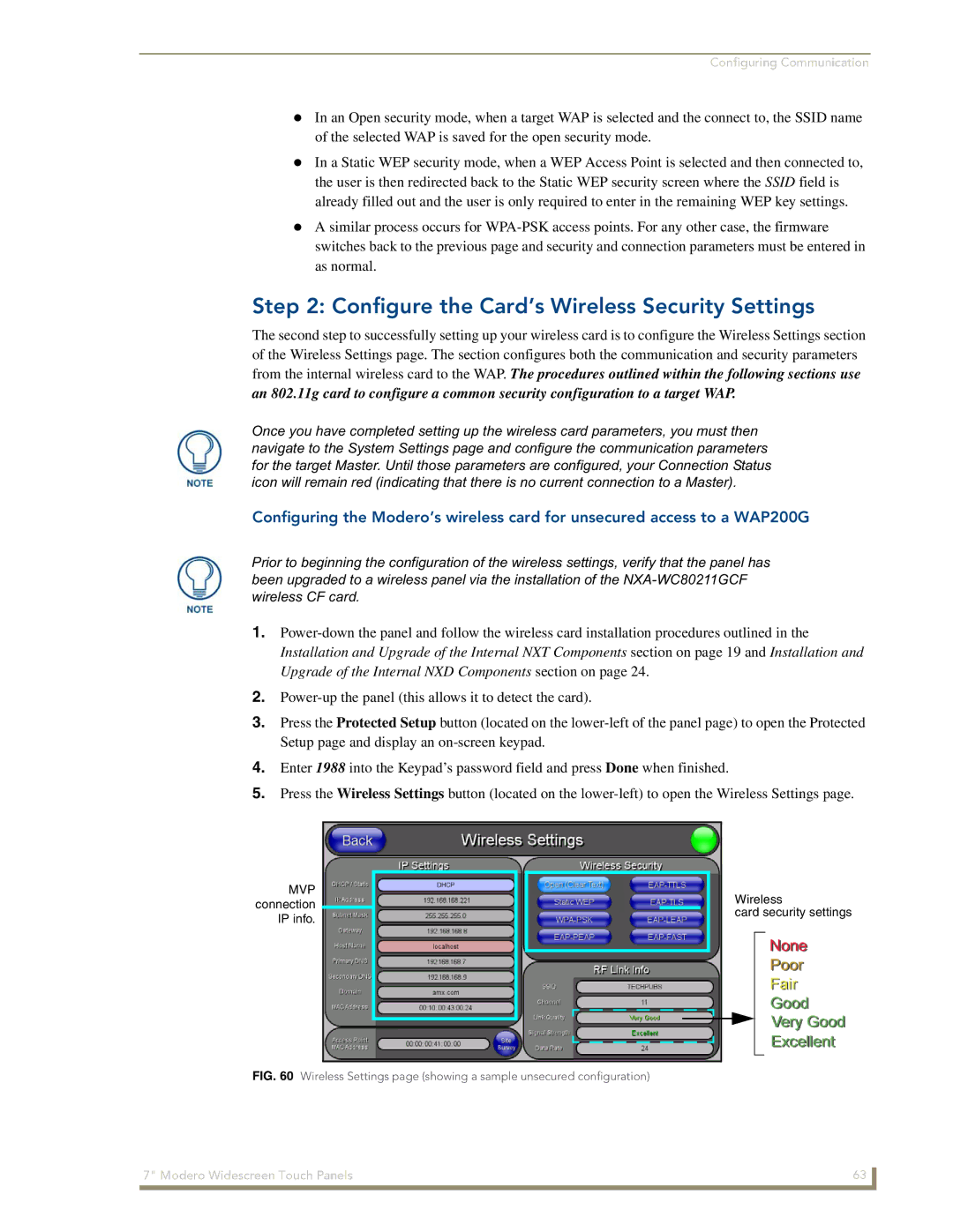 AMX CV7 manual Configure the Card’s Wireless Security Settings 