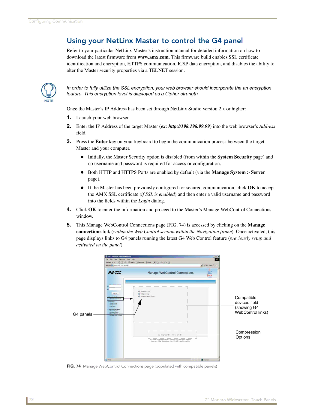 AMX CV7 manual Using your NetLinx Master to control the G4 panel 