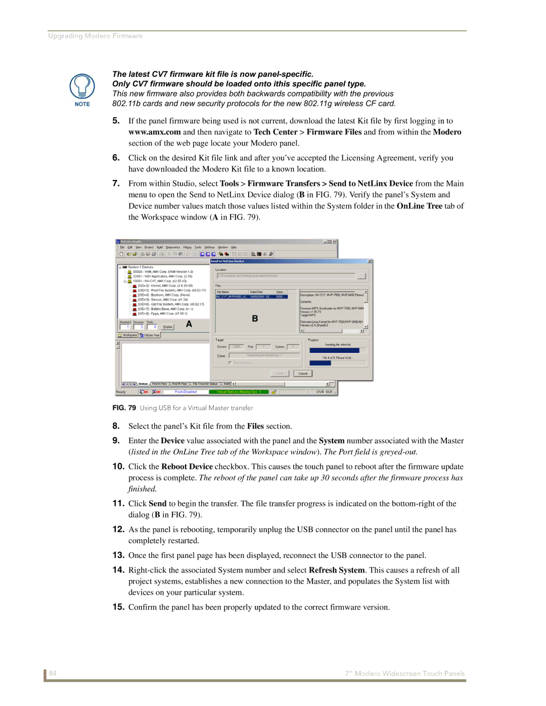 AMX CV7 manual Using USB for a Virtual Master transfer 