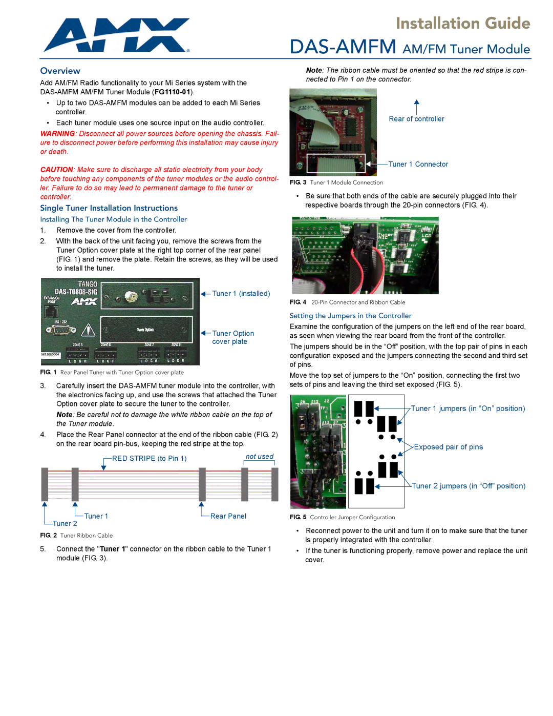 AMX DAS-AMFM installation instructions Single Tuner Installation Instructions 