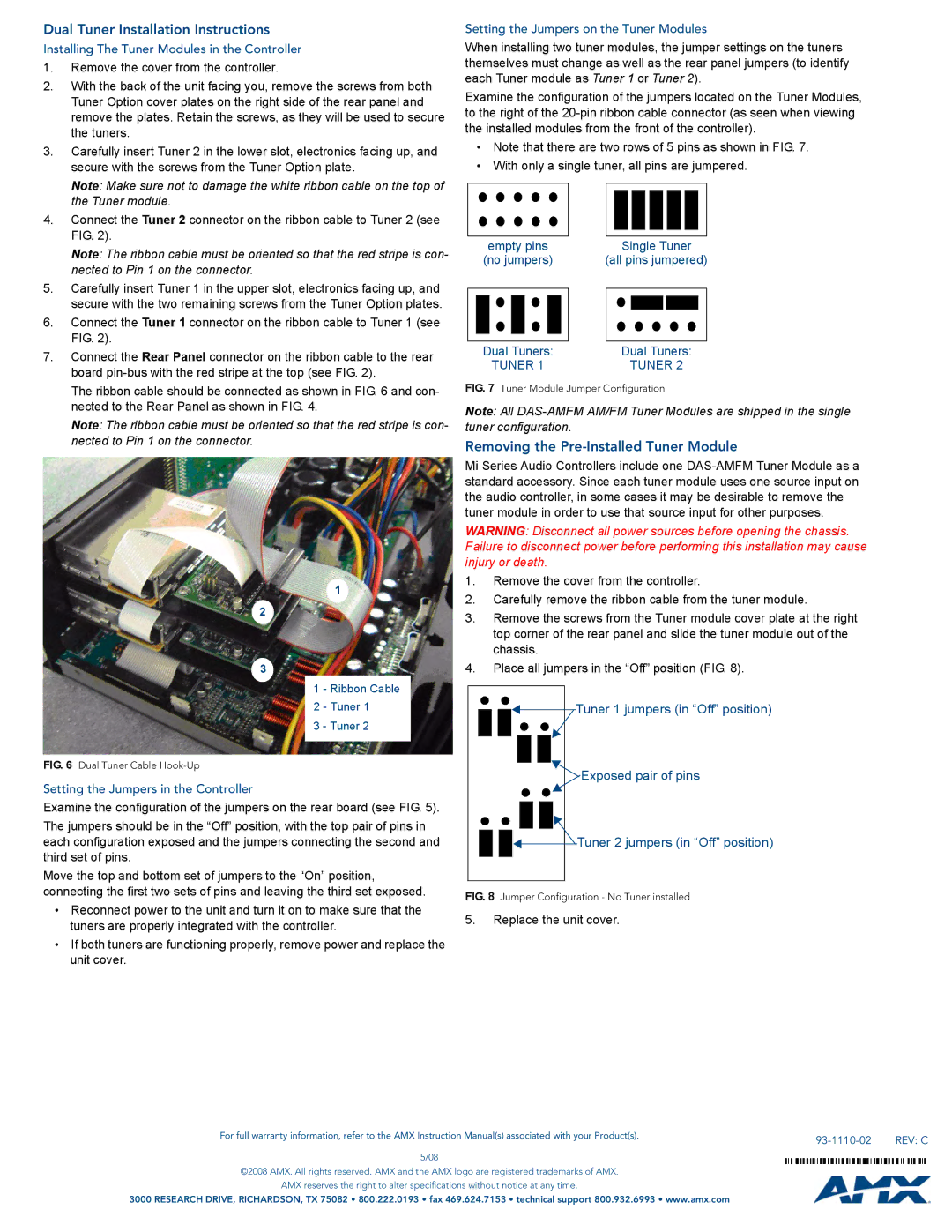 AMX DAS-AMFM Dual Tuner Installation Instructions, Removing the Pre-Installed Tuner Module, Tuner module 