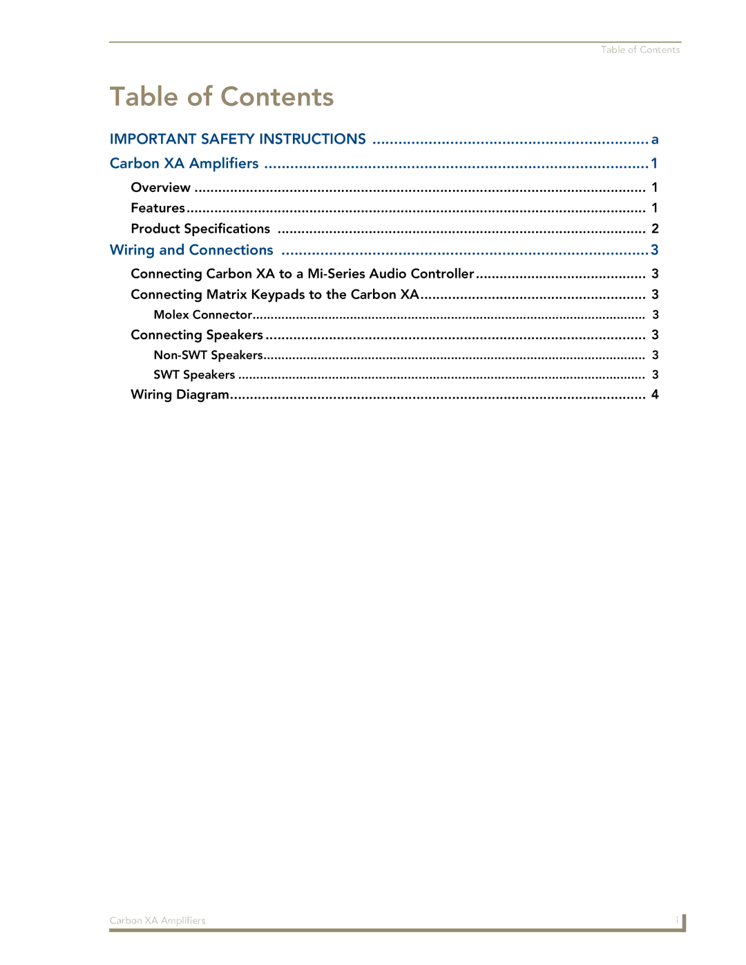 AMX DAS-AMP4 manual Table of Contents 