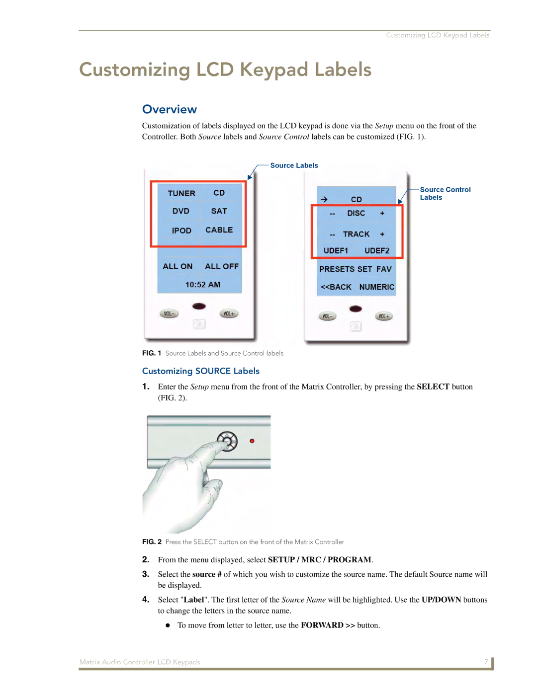 AMX DAS-KP-LCD-G, DAS-KP-LCDS-W manual Customizing LCD Keypad Labels, Customizing Source Labels 