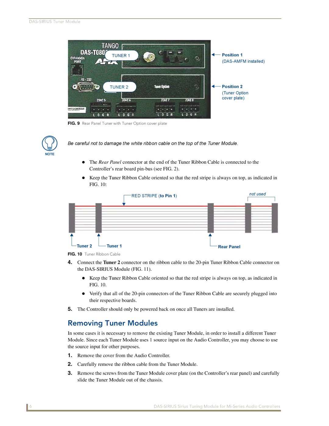 AMX DAS-SIRIUS manual Removing Tuner Modules, Rear Panel Tuner with Tuner Option cover plate 