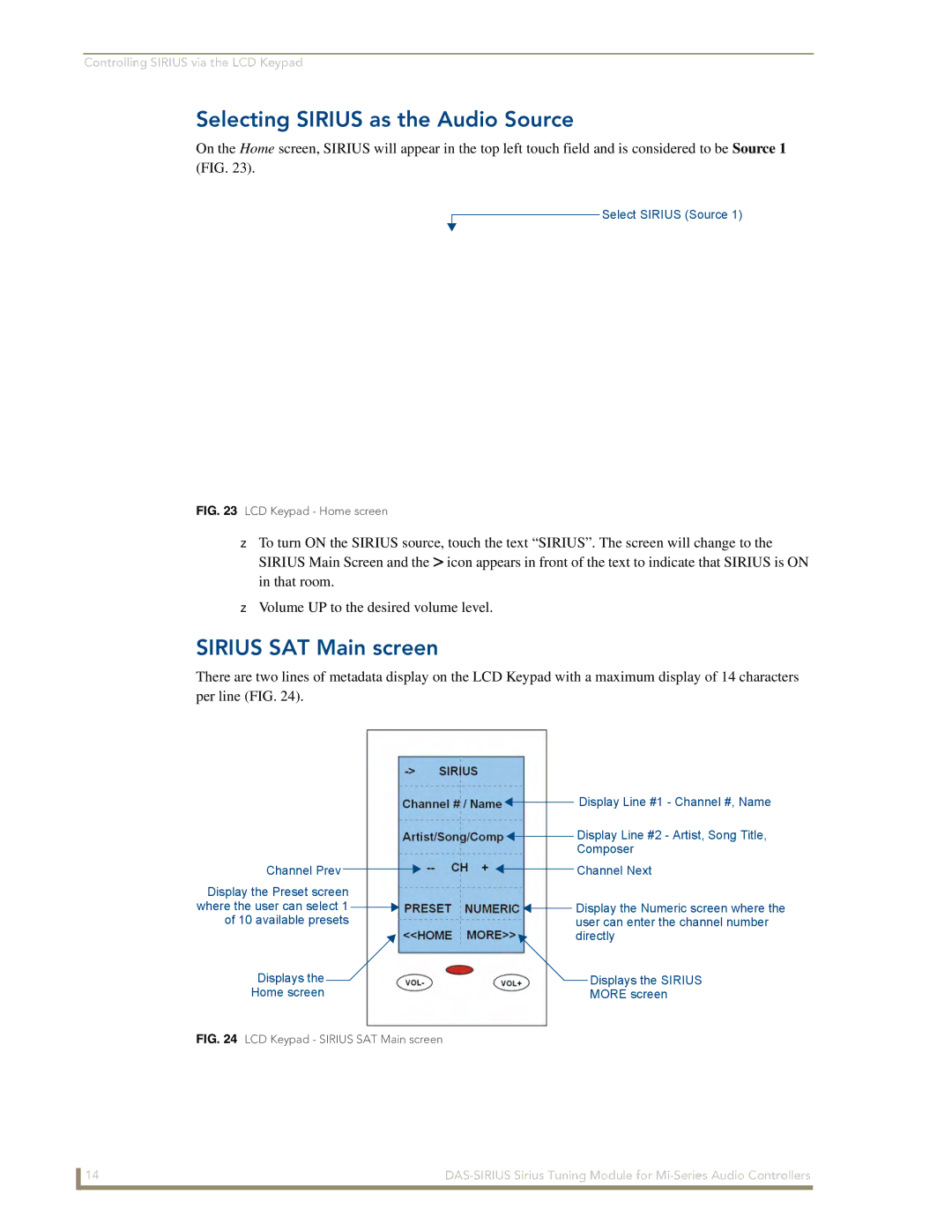 AMX DAS-SIRIUS manual Selecting Sirius as the Audio Source, Sirius SAT Main screen 