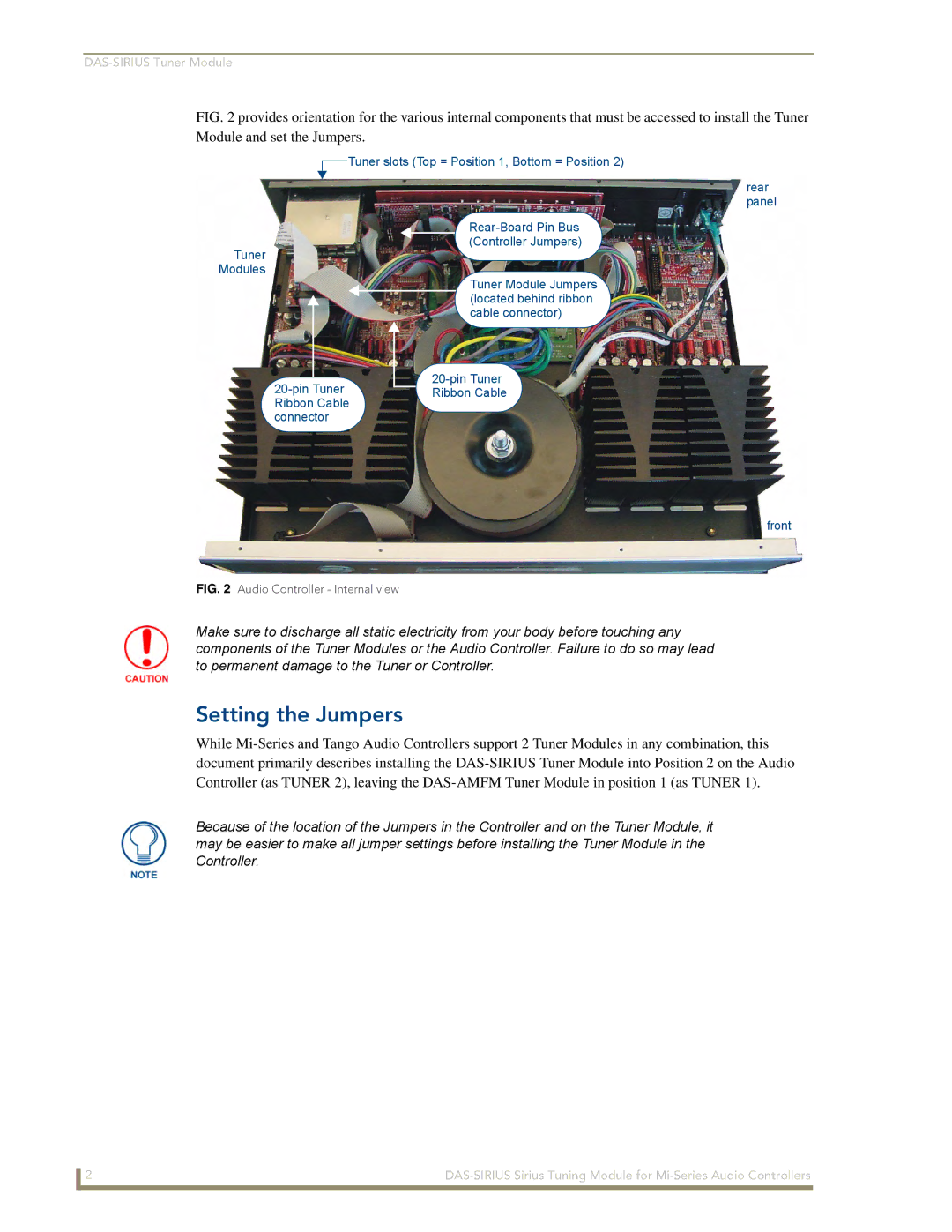 AMX DAS-SIRIUS manual Setting the Jumpers, Audio Controller Internal view 