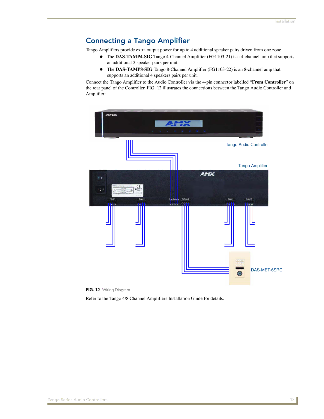 AMX DAS-T0808-SIG, DAS-T0804-SIG manual Connecting a Tango Amplifier, Wiring Diagram 