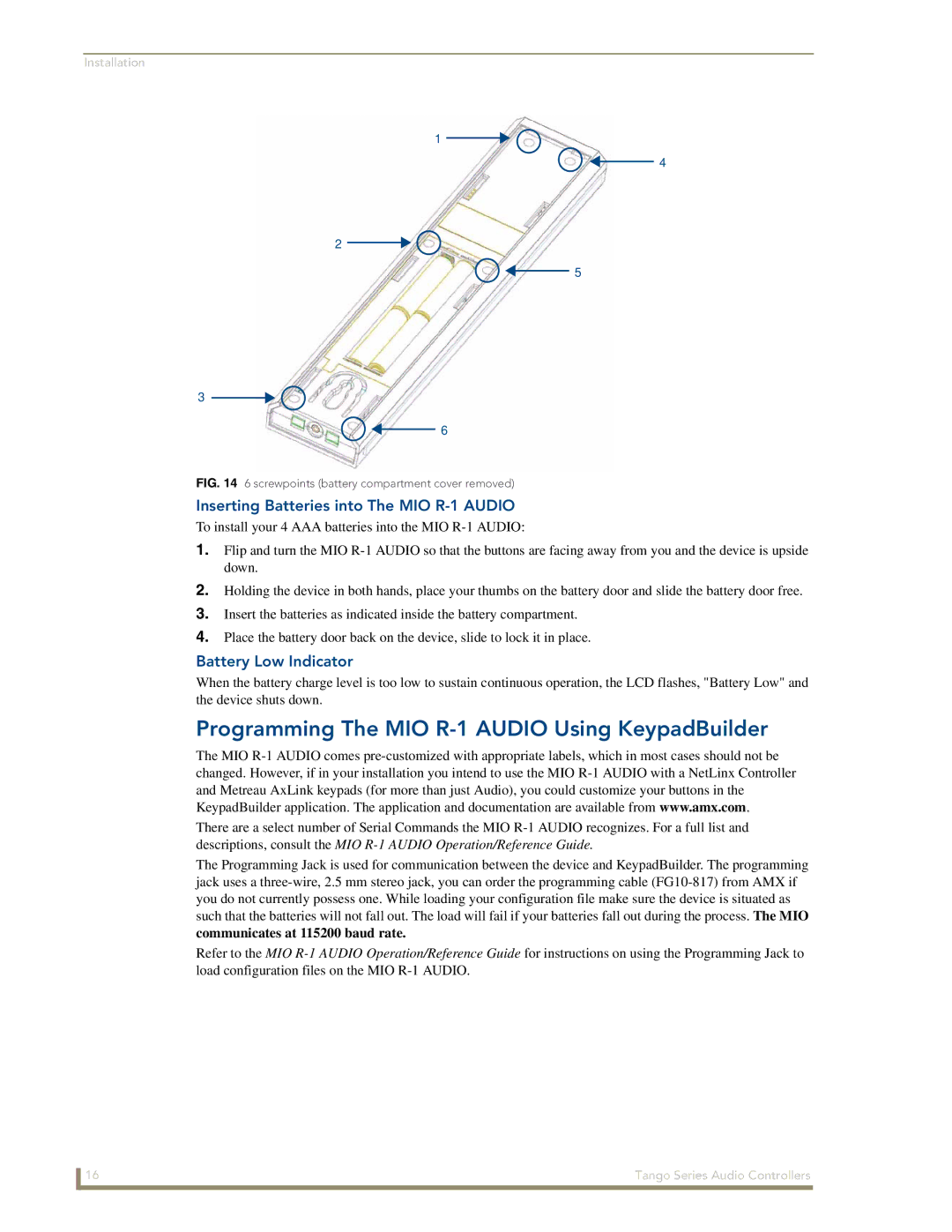 AMX DAS-T0804-SIG manual Programming The MIO R-1 Audio Using KeypadBuilder, Inserting Batteries into The MIO R-1 Audio 