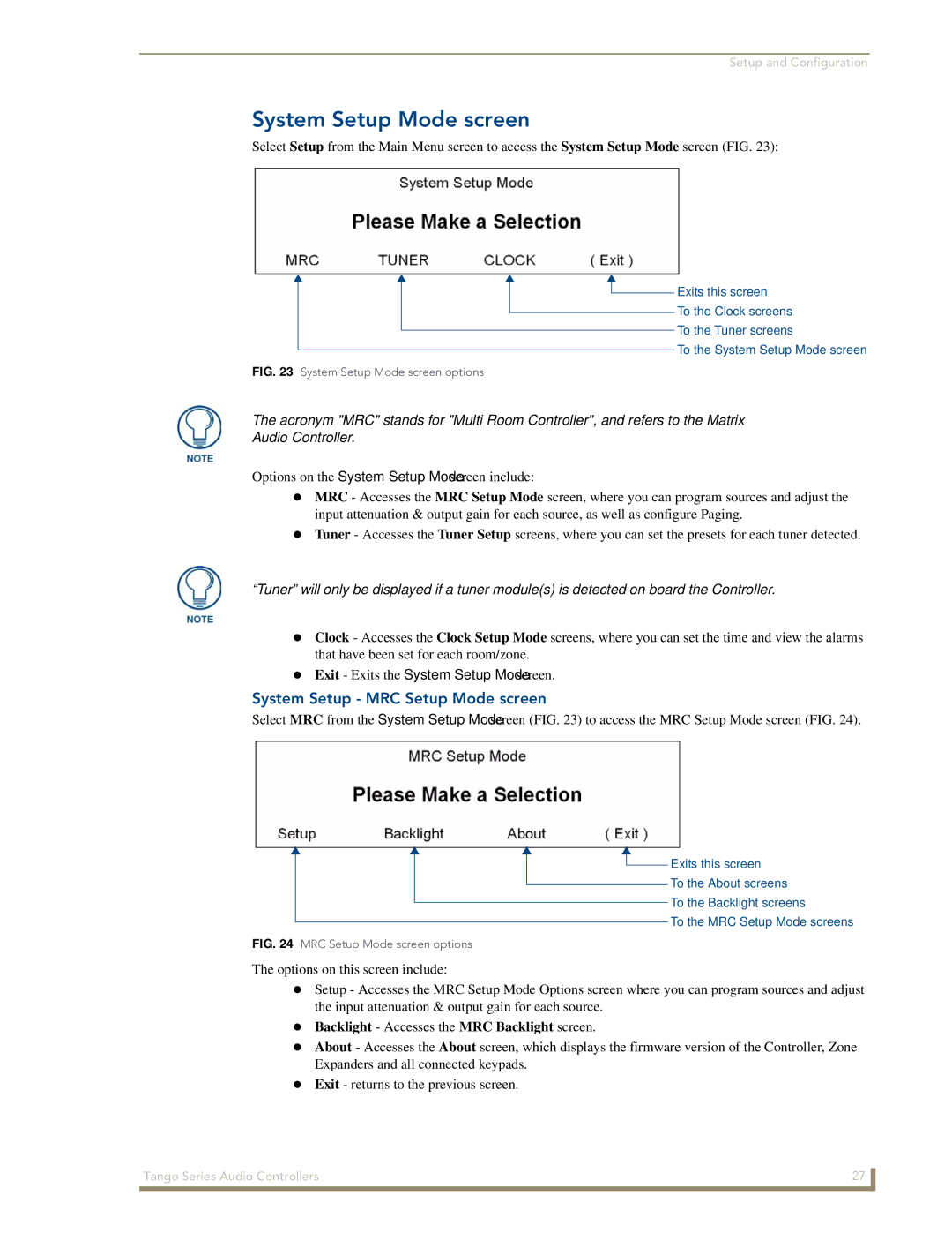 AMX DAS-T0808-SIG, DAS-T0804-SIG manual System Setup Mode screen, System Setup MRC Setup Mode screen 