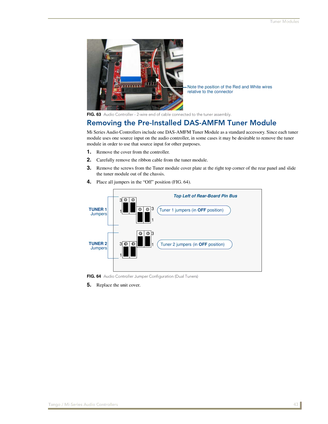 AMX DAS-T0808-SIG, DAS-T0804-SIG manual Removing the Pre-Installed DAS-AMFM Tuner Module 