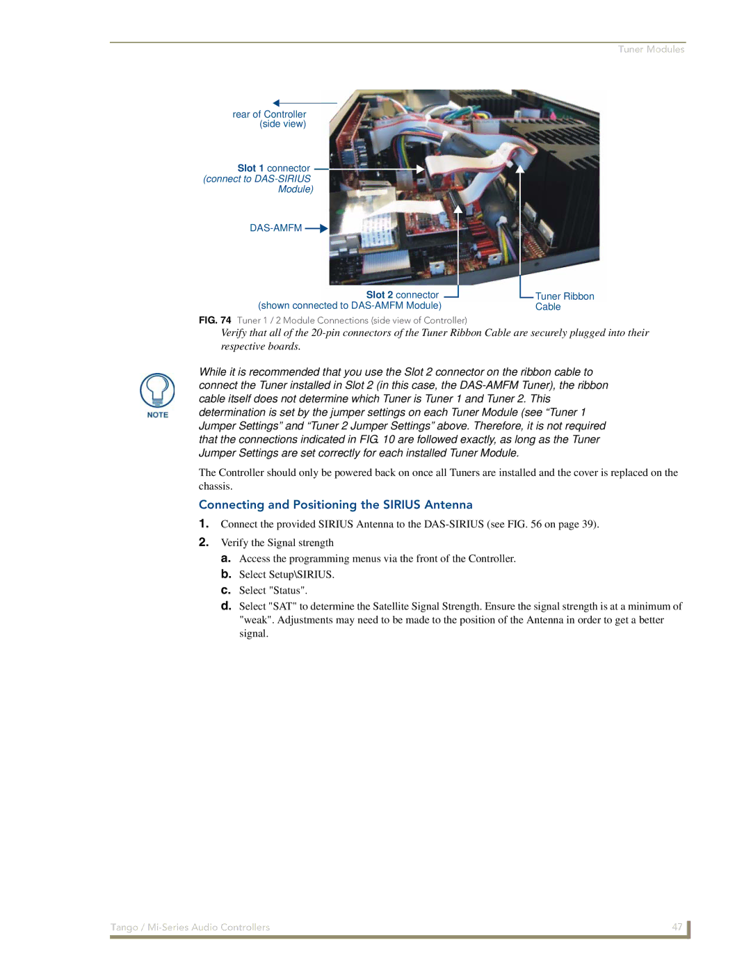 AMX DAS-T0808-SIG, DAS-T0804-SIG manual Connecting and Positioning the Sirius Antenna, Module 