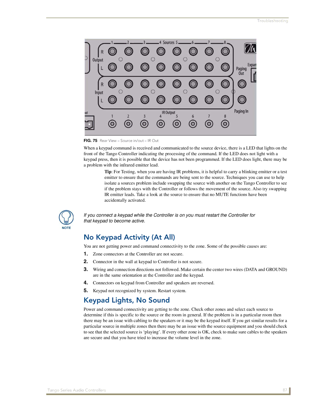 AMX DAS-T0808-SIG, DAS-T0804-SIG manual No Keypad Activity At All, Keypad Lights, No Sound 