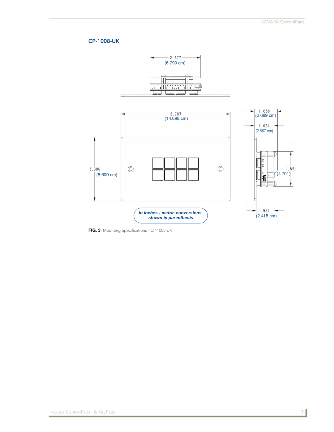 AMX 1000 Series, DCS1000 manual Mounting Specifications CP-1008-UK 