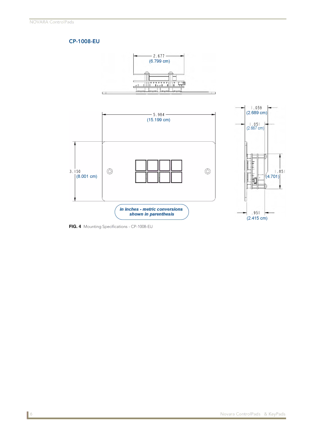 AMX DCS1000, 1000 Series manual Mounting Specifications CP-1008-EU 