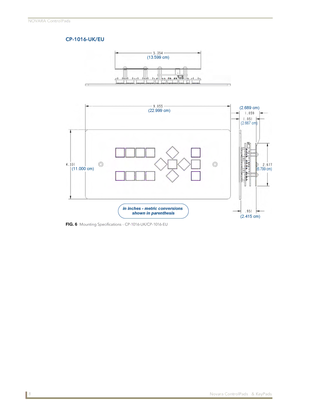 AMX DCS1000, 1000 Series manual CP-1016-UK/EU, Mounting Specifications CP-1016-UK/CP-1016-EU 