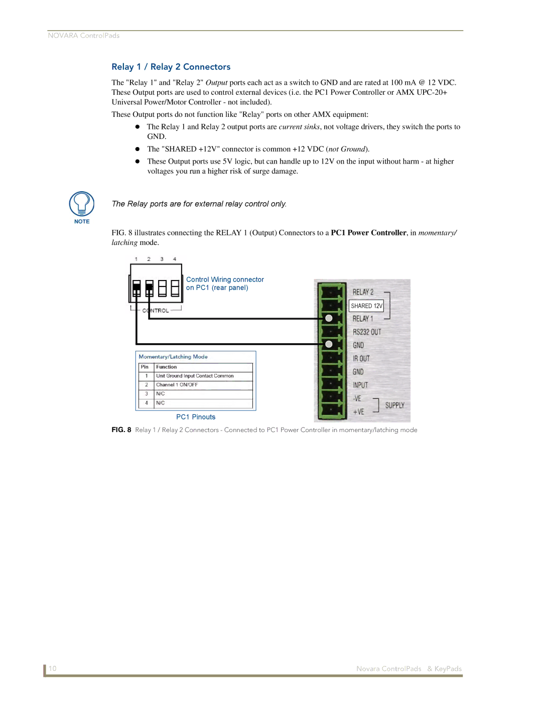 AMX DCS1000, 1000 Series manual Relay 1 / Relay 2 Connectors, Relay ports are for external relay control only 