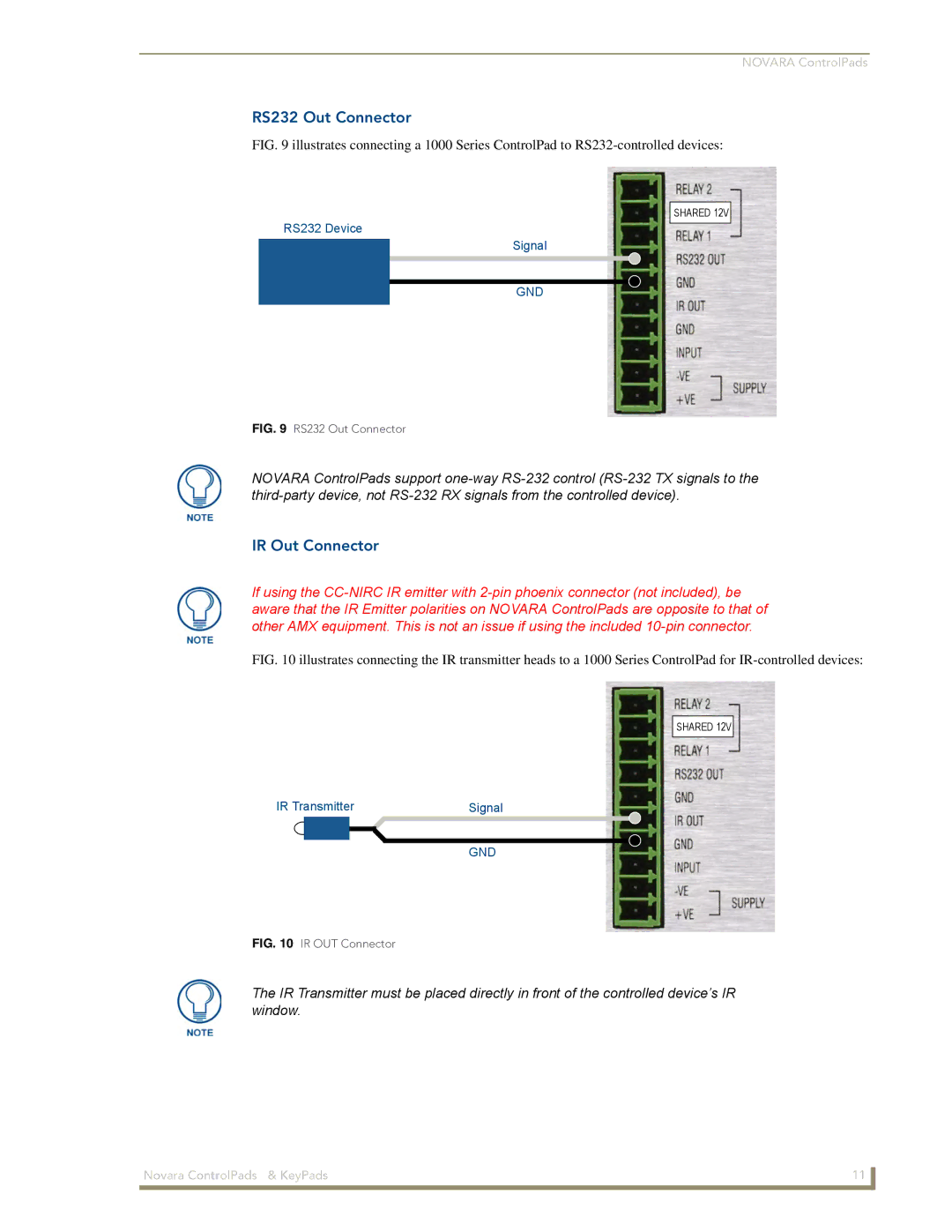 AMX 1000 Series, DCS1000 manual RS232 Out Connector, IR Out Connector 