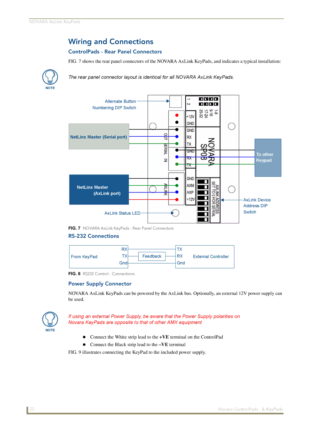 AMX DCS1000, 1000 Series manual ControlPads Rear Panel Connectors, RS-232 Connections 