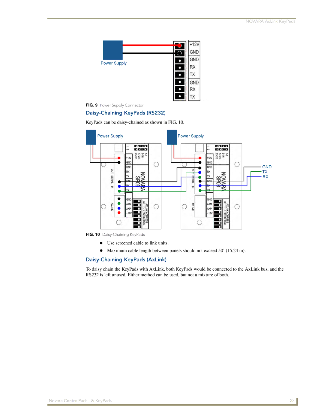 AMX 1000 Series, DCS1000 manual Daisy-Chaining KeyPads RS232, Daisy-Chaining KeyPads AxLink 