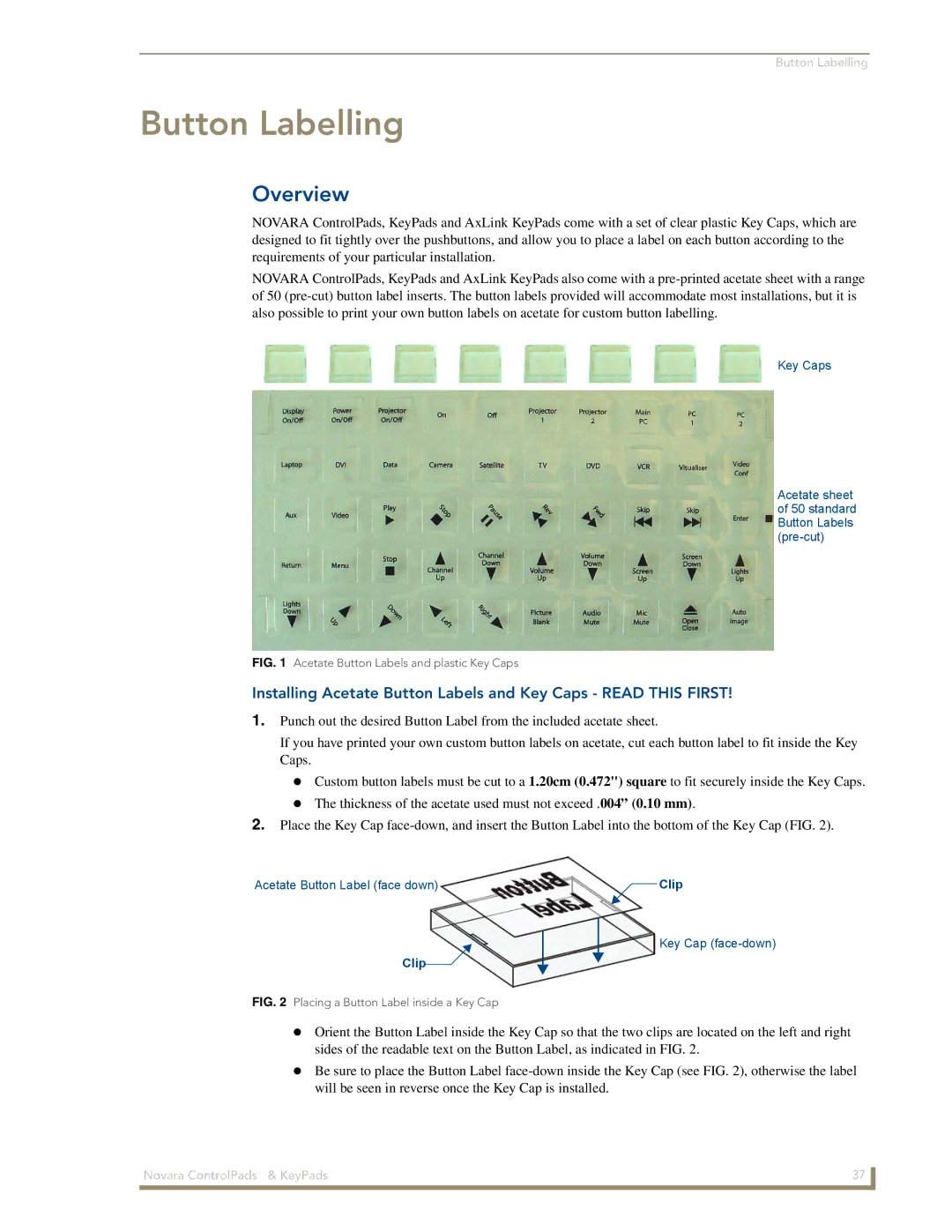 AMX 1000 Series, DCS1000 manual Button Labelling 