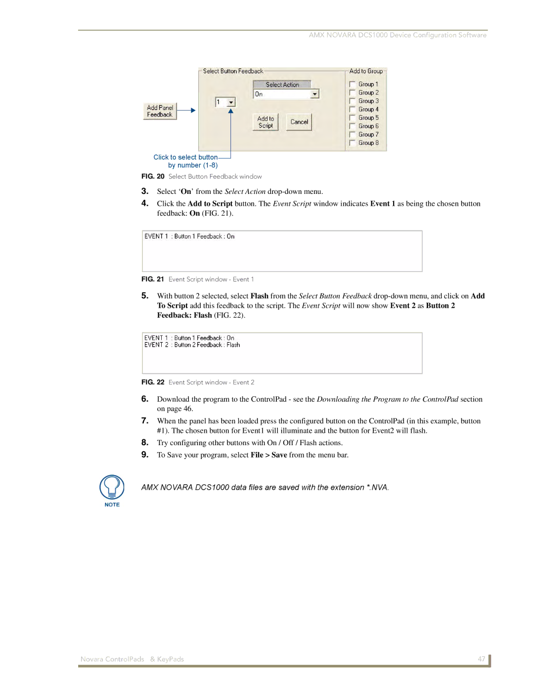 AMX 1000 Series, DCS1000 manual Click to select button by number 