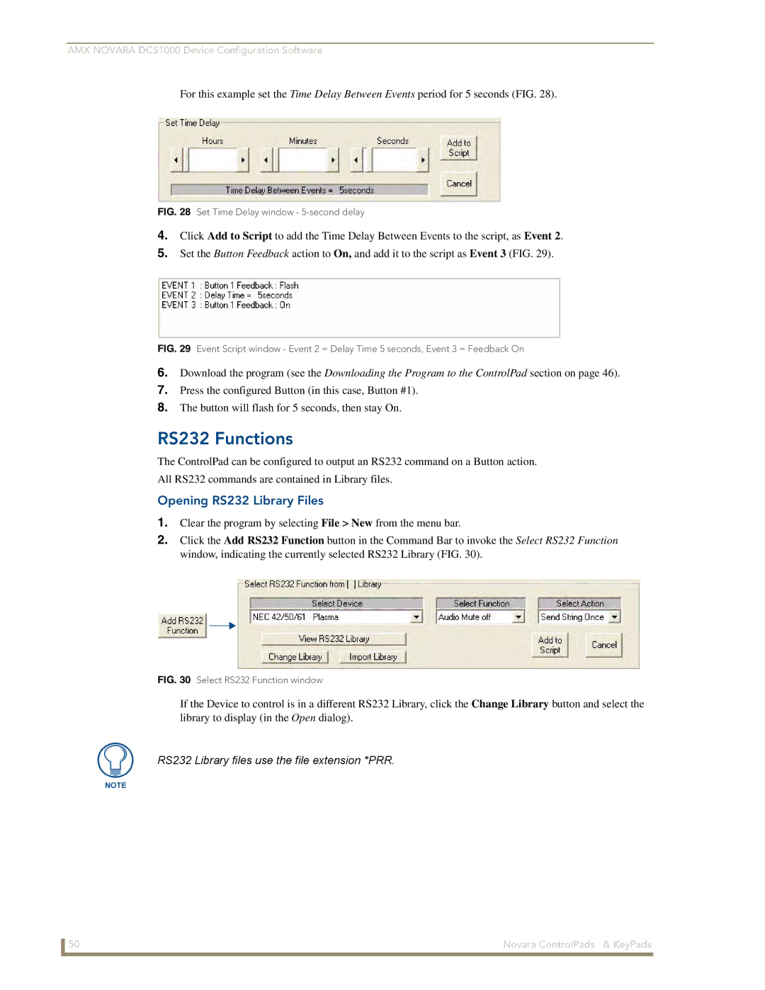 AMX DCS1000, 1000 Series manual RS232 Functions, Opening RS232 Library Files 