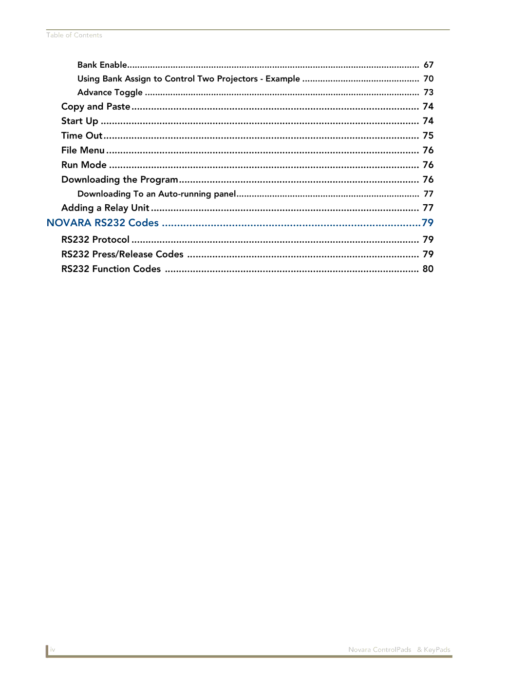 AMX DCS1000, 1000 Series manual Novara RS232 Codes 