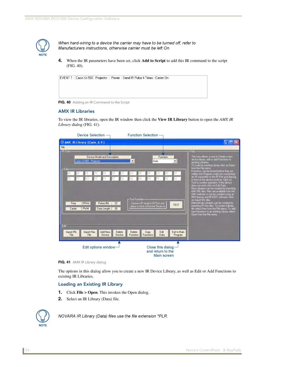 AMX DCS1000, 1000 Series manual AMX IR Libraries, Loading an Existing IR Library 