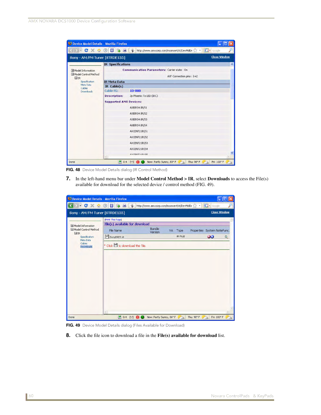 AMX DCS1000, 1000 Series manual Device Model Details dialog IR Control Method 