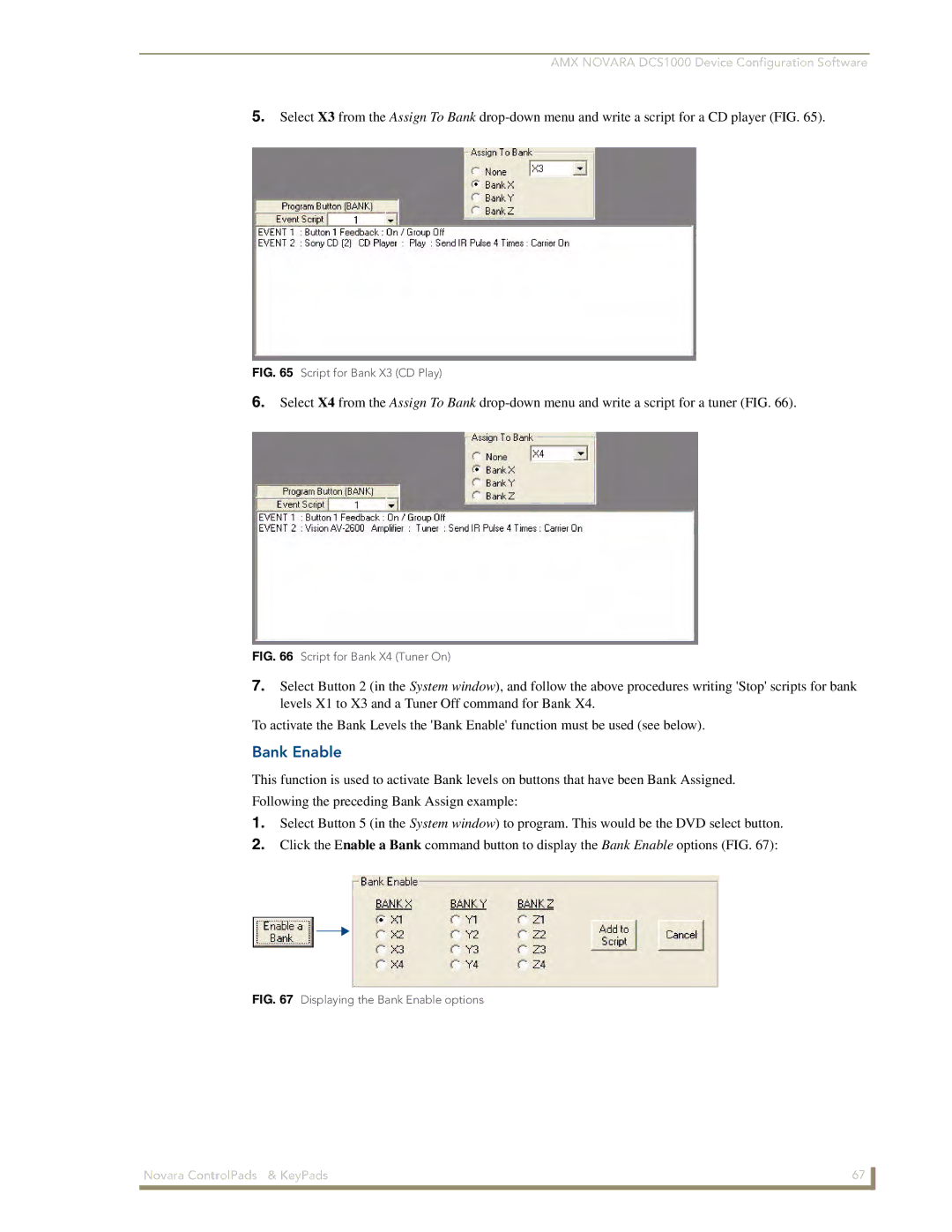 AMX 1000 Series, DCS1000 manual Bank Enable, Script for Bank X3 CD Play 