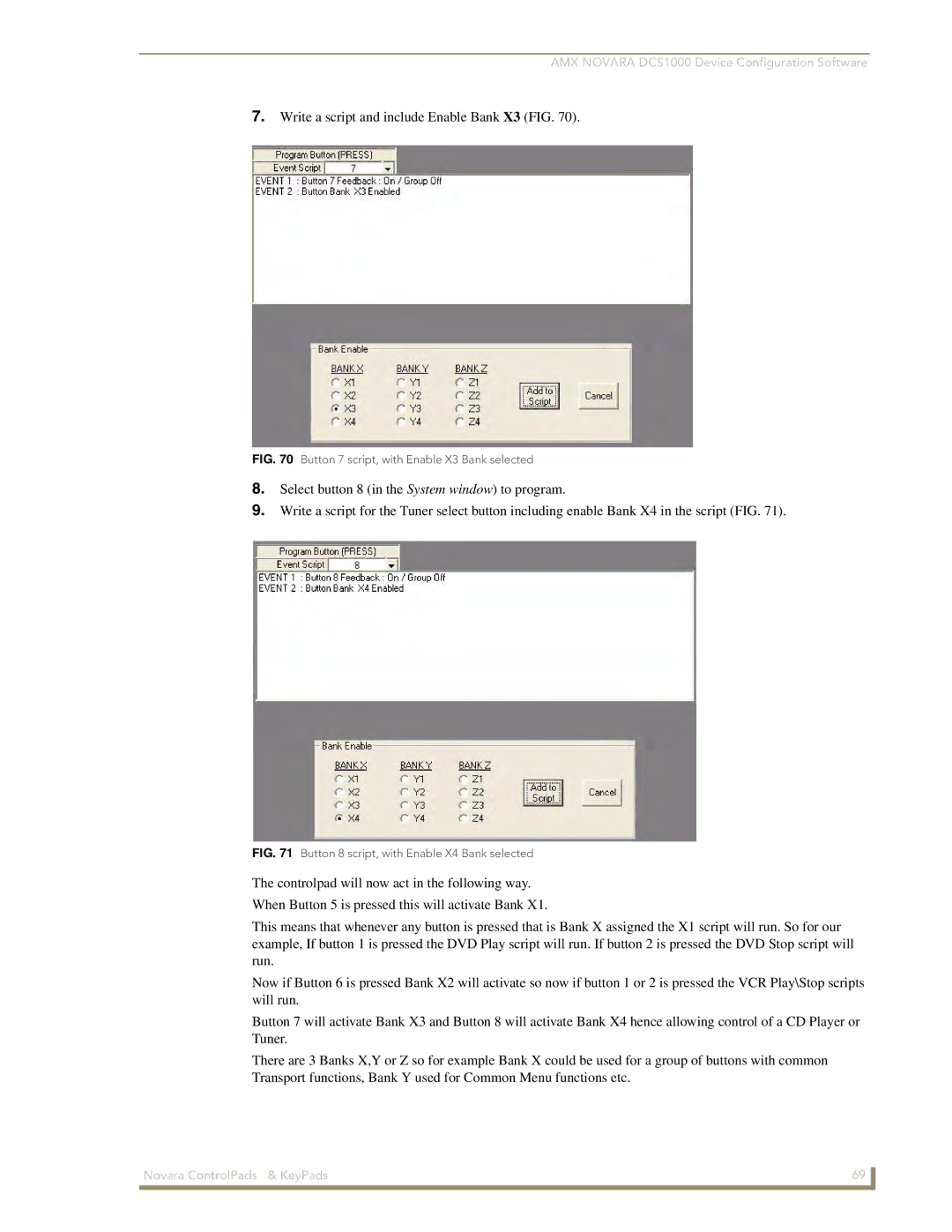 AMX 1000 Series, DCS1000 manual Write a script and include Enable Bank X3 FIG 