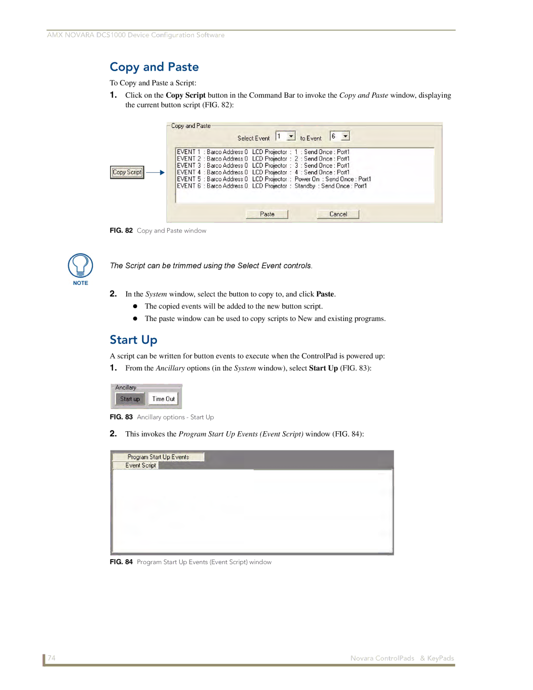 AMX DCS1000, 1000 Series manual Copy and Paste, Start Up 