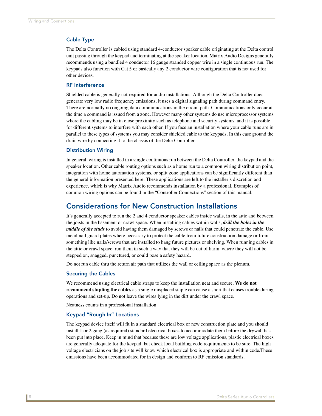 AMX Delta Series manual Considerations for New Construction Installations 