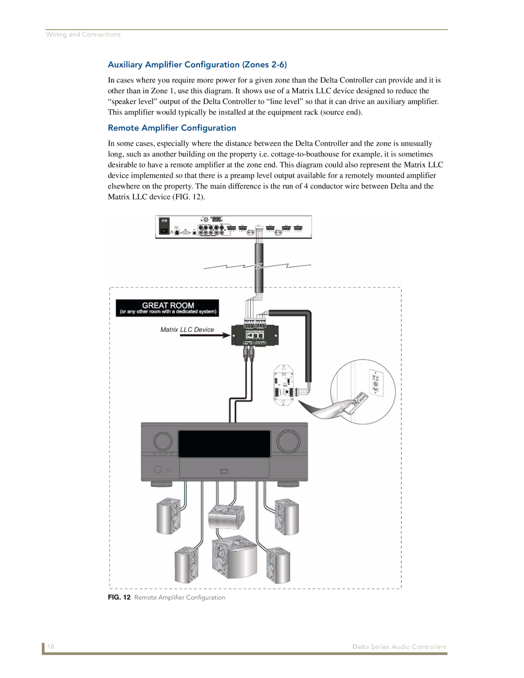 AMX Delta Series manual Auxiliary Amplifier Configuration Zones, Remote Amplifier Configuration 