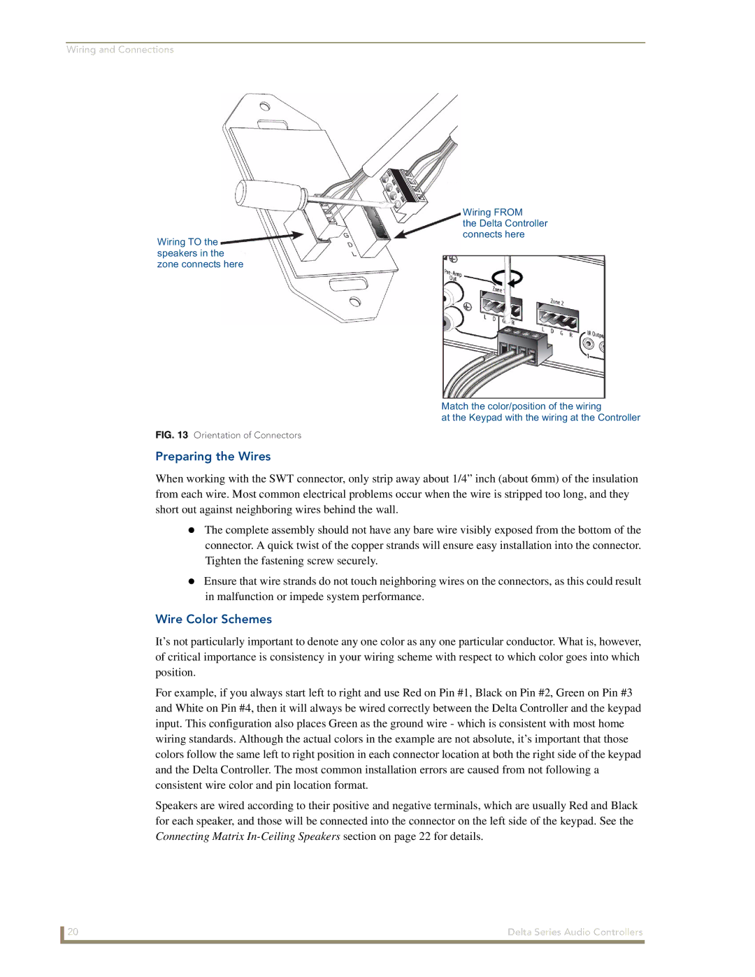 AMX Delta Series manual Preparing the Wires, Wire Color Schemes 