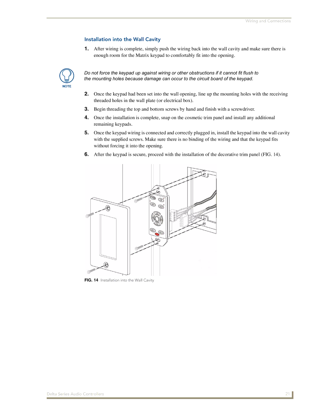 AMX Delta Series manual Installation into the Wall Cavity 