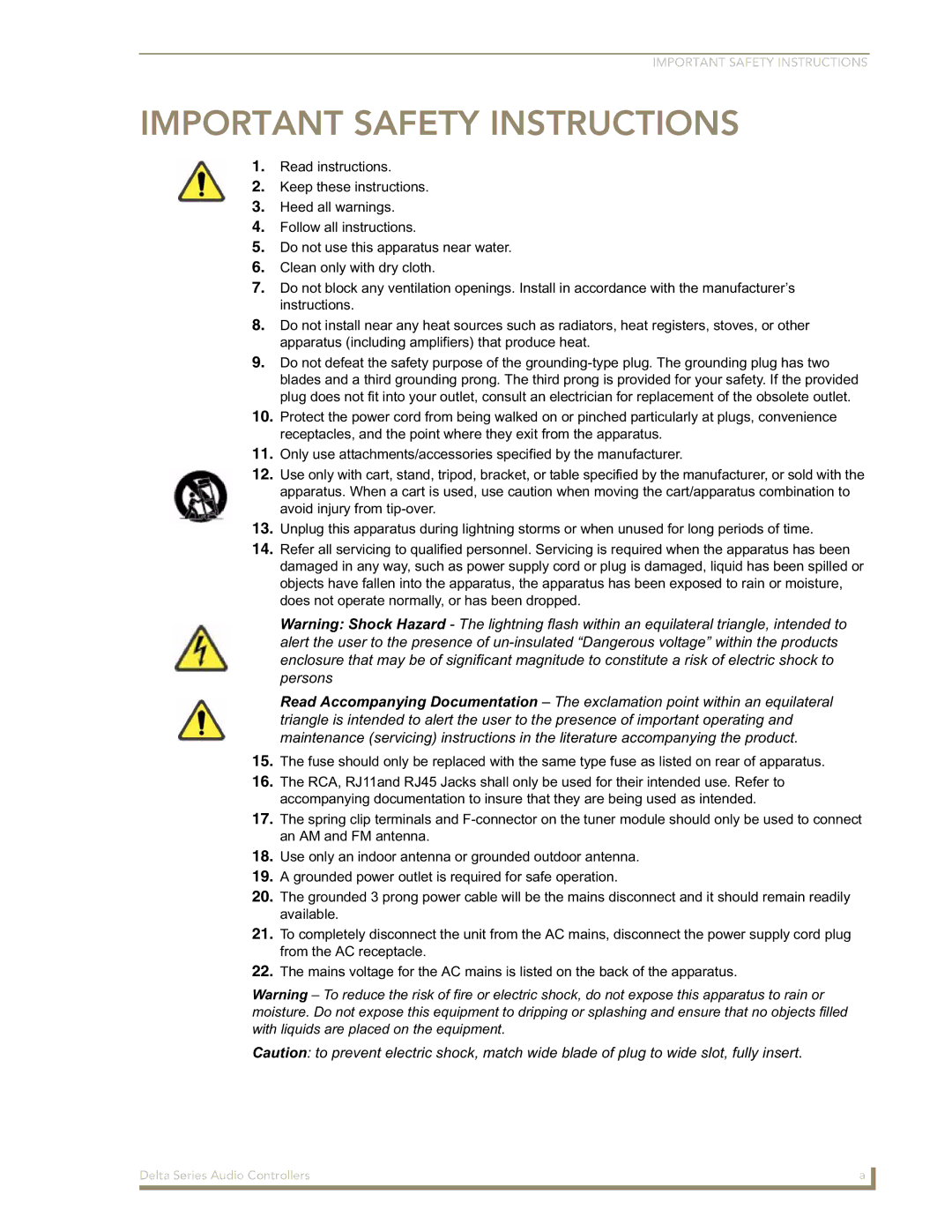 AMX Delta Series manual Important Safety Instructions 