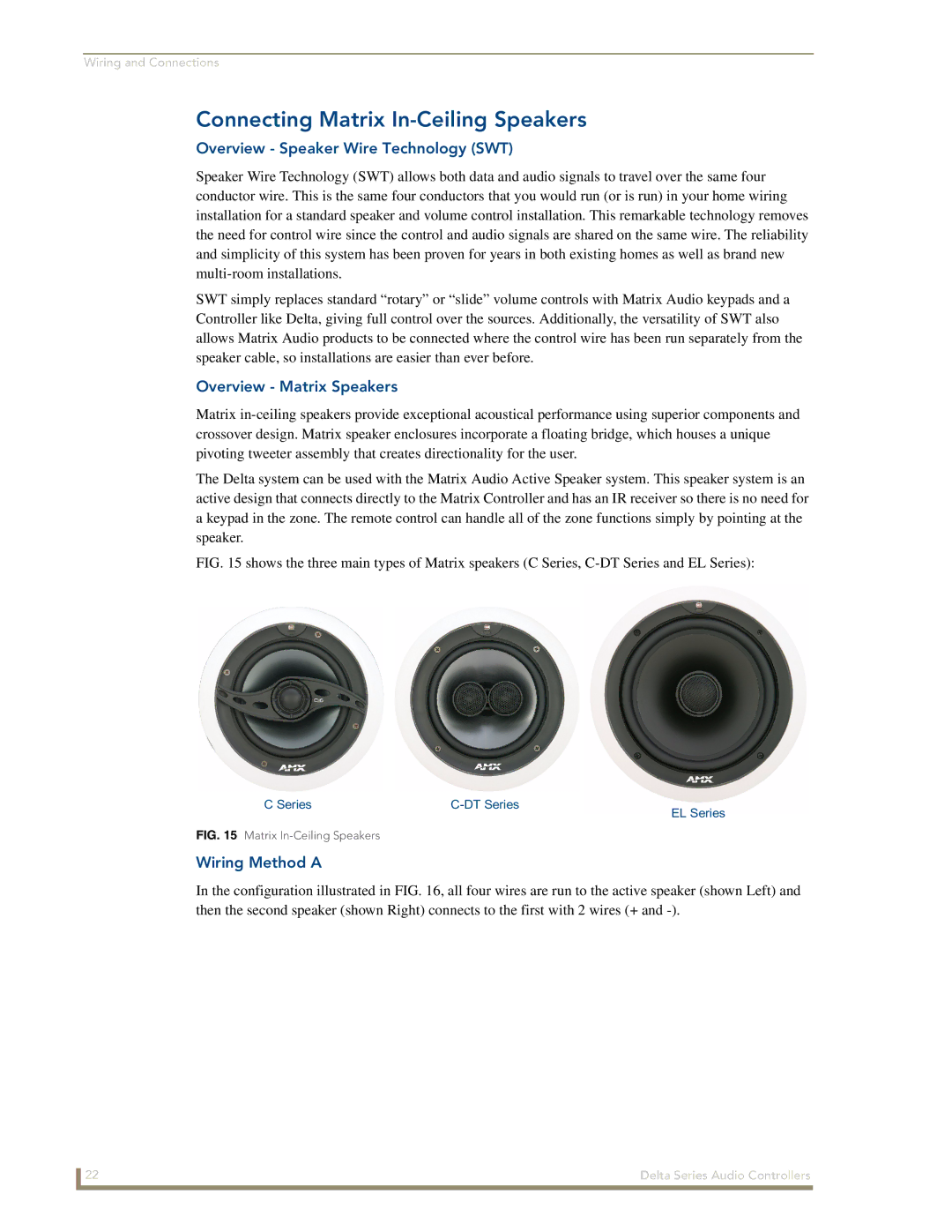 AMX Delta Series Connecting Matrix In-Ceiling Speakers, Overview Speaker Wire Technology SWT, Overview Matrix Speakers 