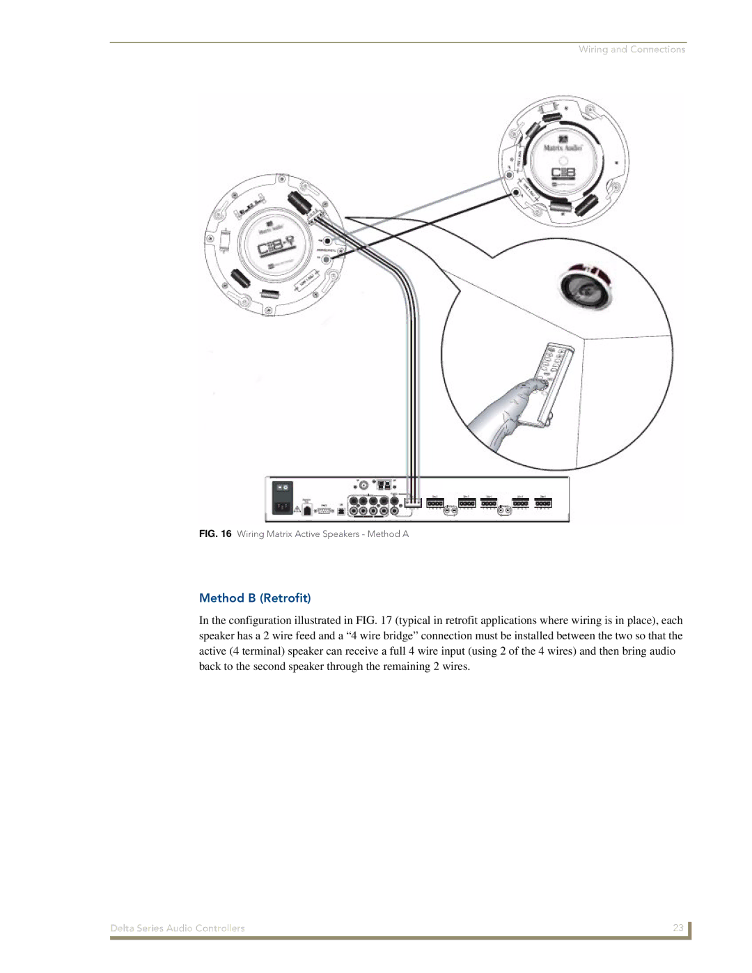 AMX Delta Series manual Method B Retrofit, Wiring Matrix Active Speakers Method a 