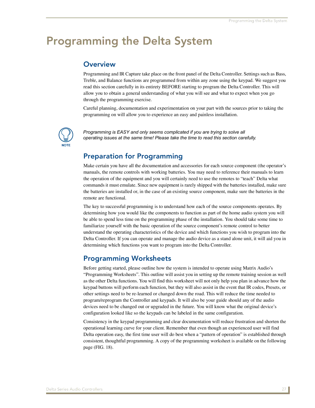 AMX Delta Series manual Programming the Delta System, Preparation for Programming, Programming Worksheets 