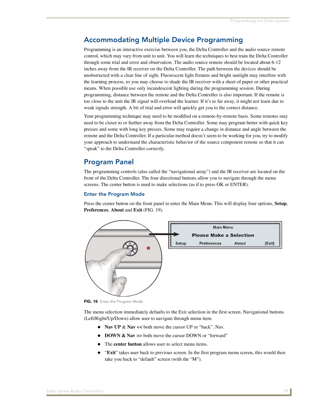 AMX Delta Series manual Accommodating Multiple Device Programming, Program Panel, Enter the Program Mode 