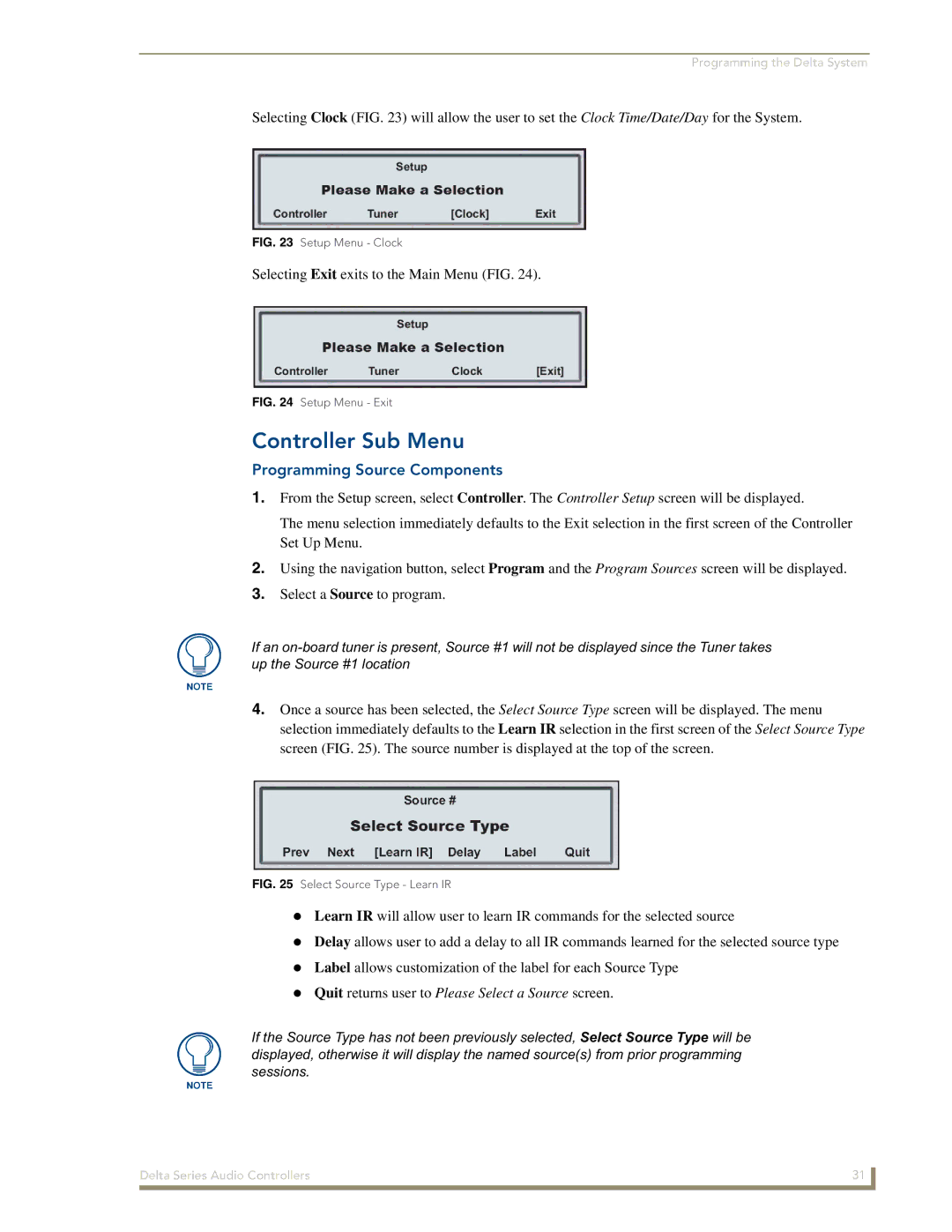 AMX Delta Series manual Controller Sub Menu, Programming Source Components 