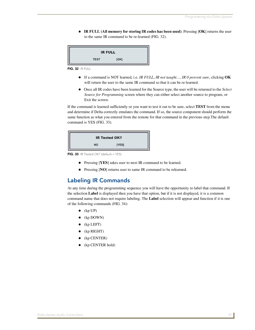 AMX Delta Series manual Labeling IR Commands, IR Full 