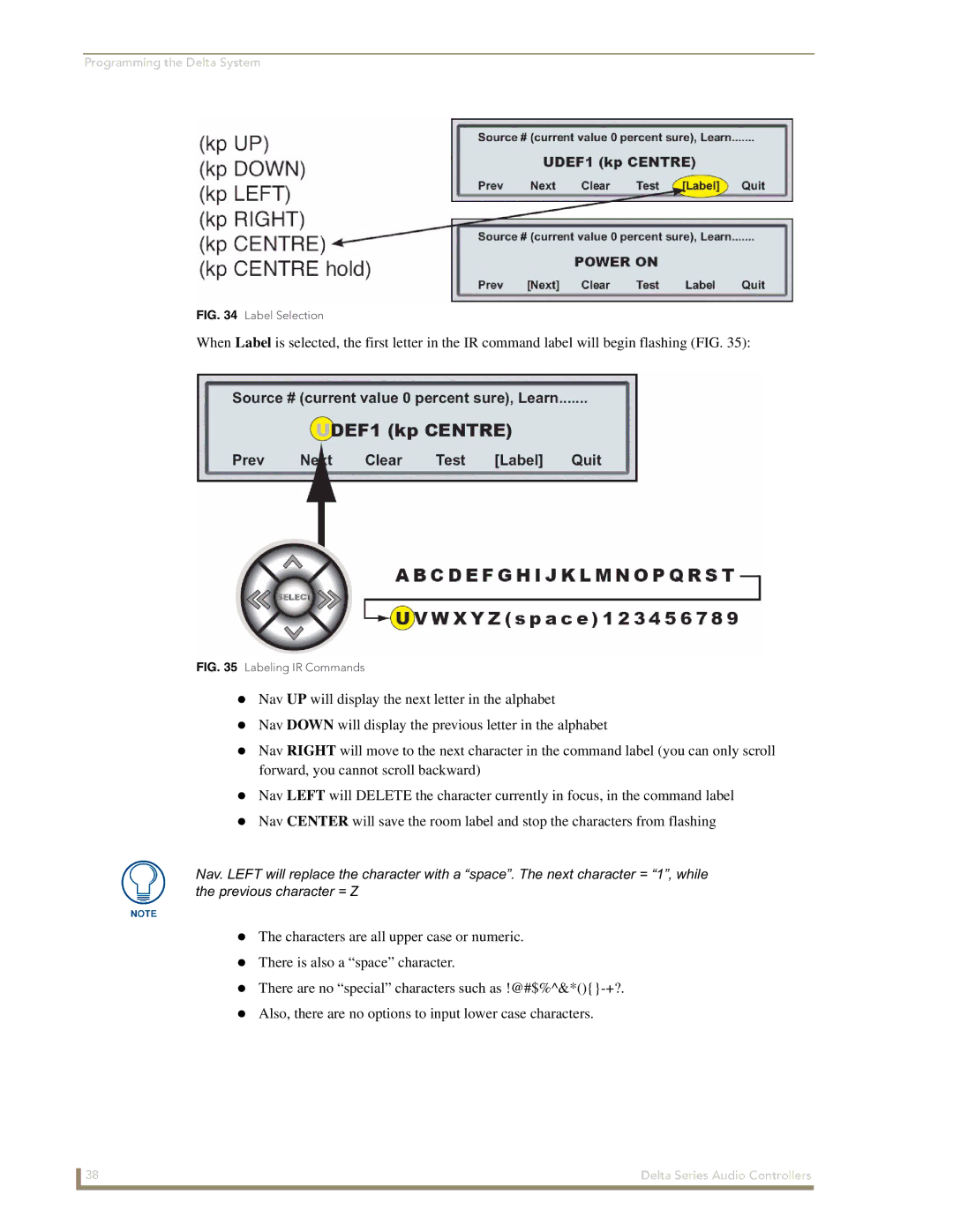 AMX Delta Series manual Label Selection 